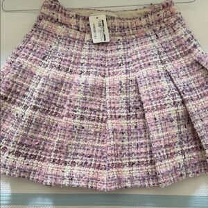 Women’s English factory metallic tweed XS NWT pleated skirt, purple, pink cream